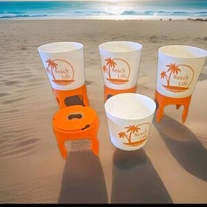 Portable Beach Life Tumblers 4 Pack Bottle Opener Sand Cup Drink Holder Storage